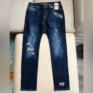 NWT - Desigual Men’s Handwritten Text Ripped Straight Jeans - Size 34